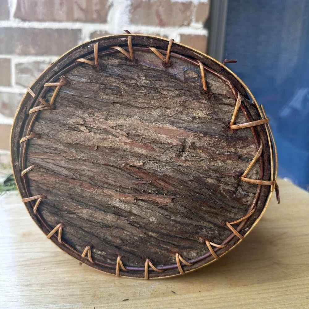 VTG Basket 12 Inch Bark Bent Wood Splint Country Market CottageCore Wooden Fruit